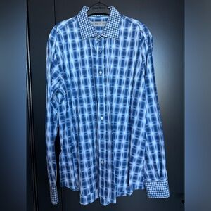 Etro Milano 42 Men’s Dress Shirt, 100% Cotton Unique Blue Graphic Pattern